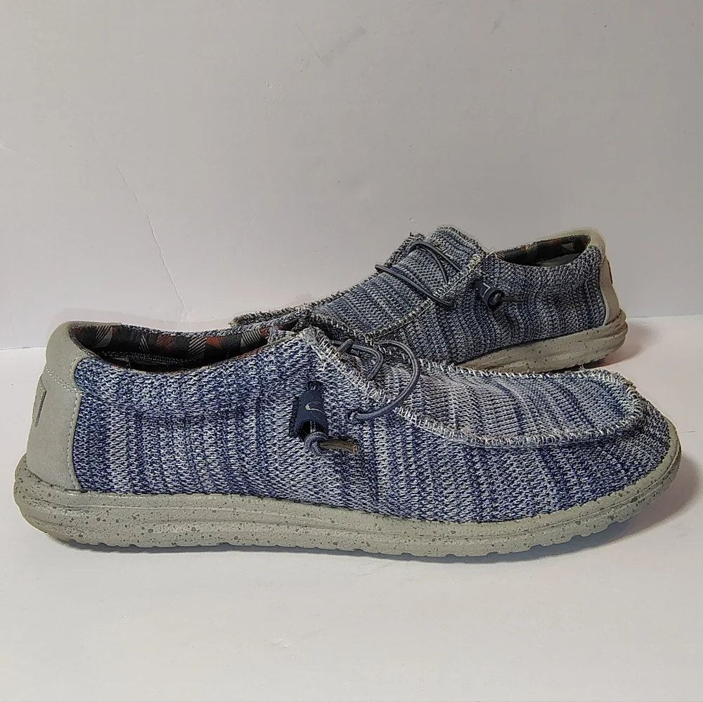 Hey Dude Men's Wally Sox Steel Blue Grey Slip-On Knit Comfort Loafers Size 13